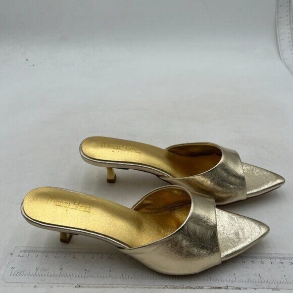 Milooey shoes Women's  Kitten Heel Mules Open Pointed Toe Slide Sandals  Gold - Picture 4 of 8